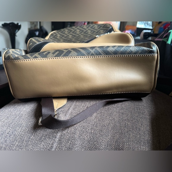 Preowned Like New Fendi FF Logo Chiogo Leather Canvas Backpack Beige/Brown - Picture 7 of 13